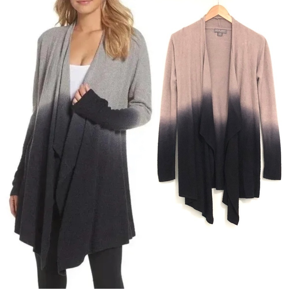 Barefoot Dreams CozyChic Lite Ombre Drape Calypso Cardigan 436 Grey Black  S/M